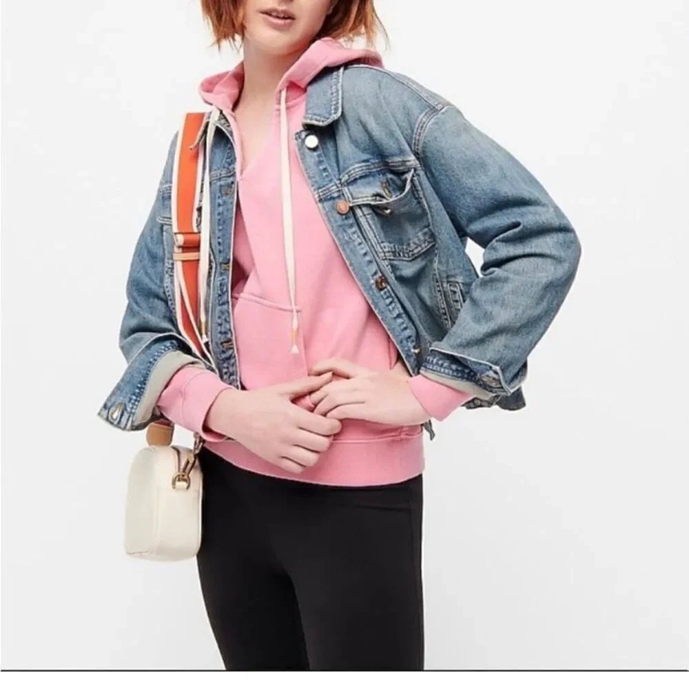 J. Crew Garment-dyed V-neck hoodie in original cotton terry pink small